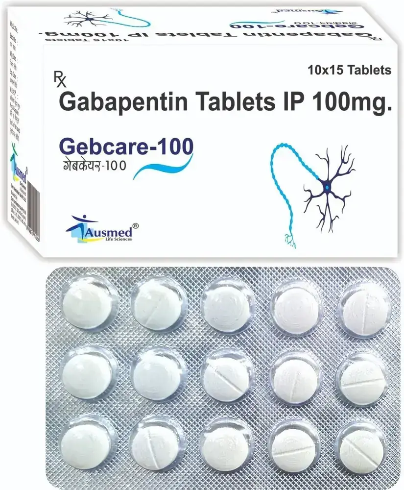Gabapentin 100 mg tablets for dogs and cats, blister strip and box. The active ingredient is exactly as described; brand and packaging may vary.